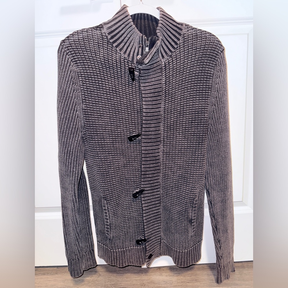 Express Men’s Toggle Knit Sweater Jacket Gray Full Zip 100% Cotton Size Small